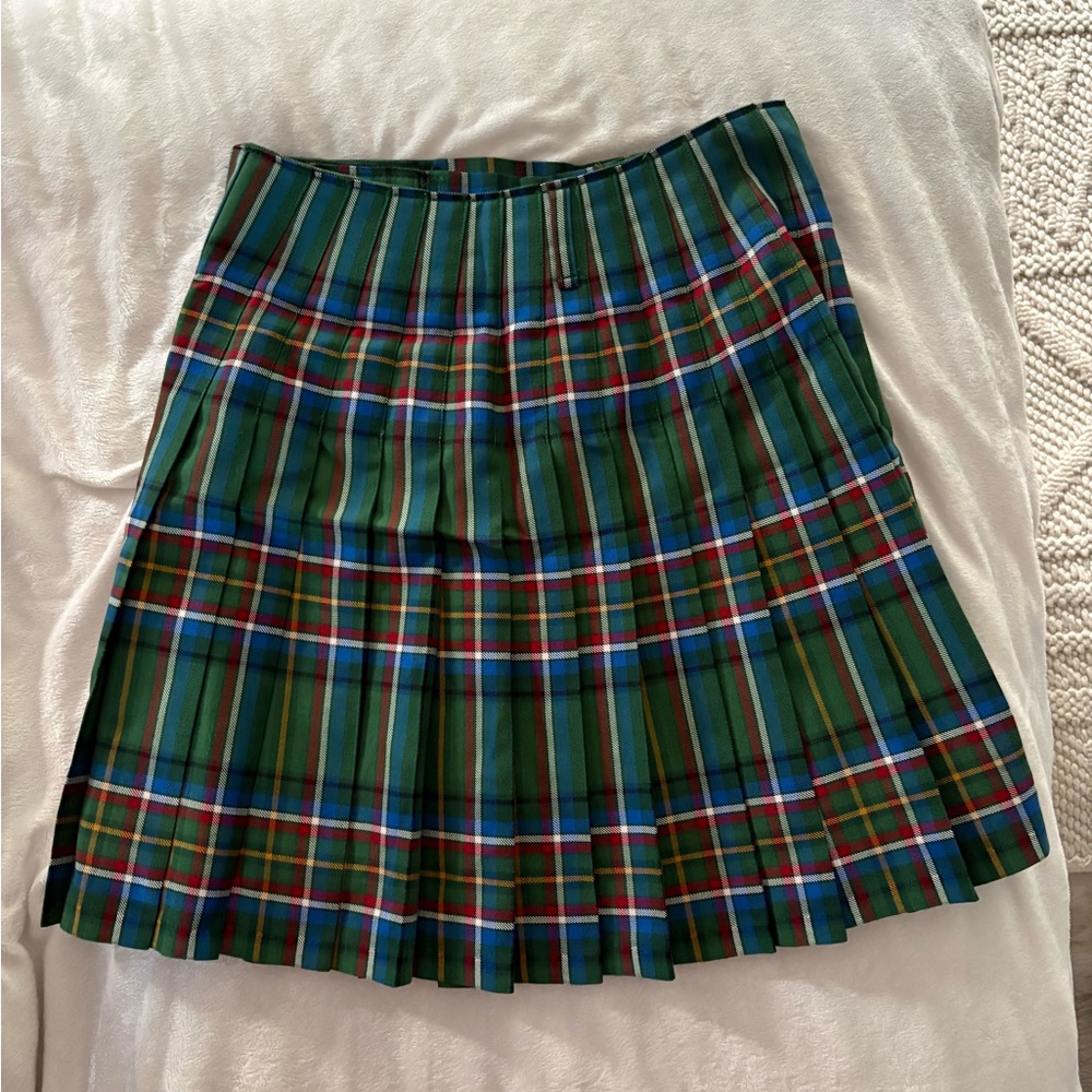 USA KILTS‎ green tartan plaid pleated mini kilted skirt